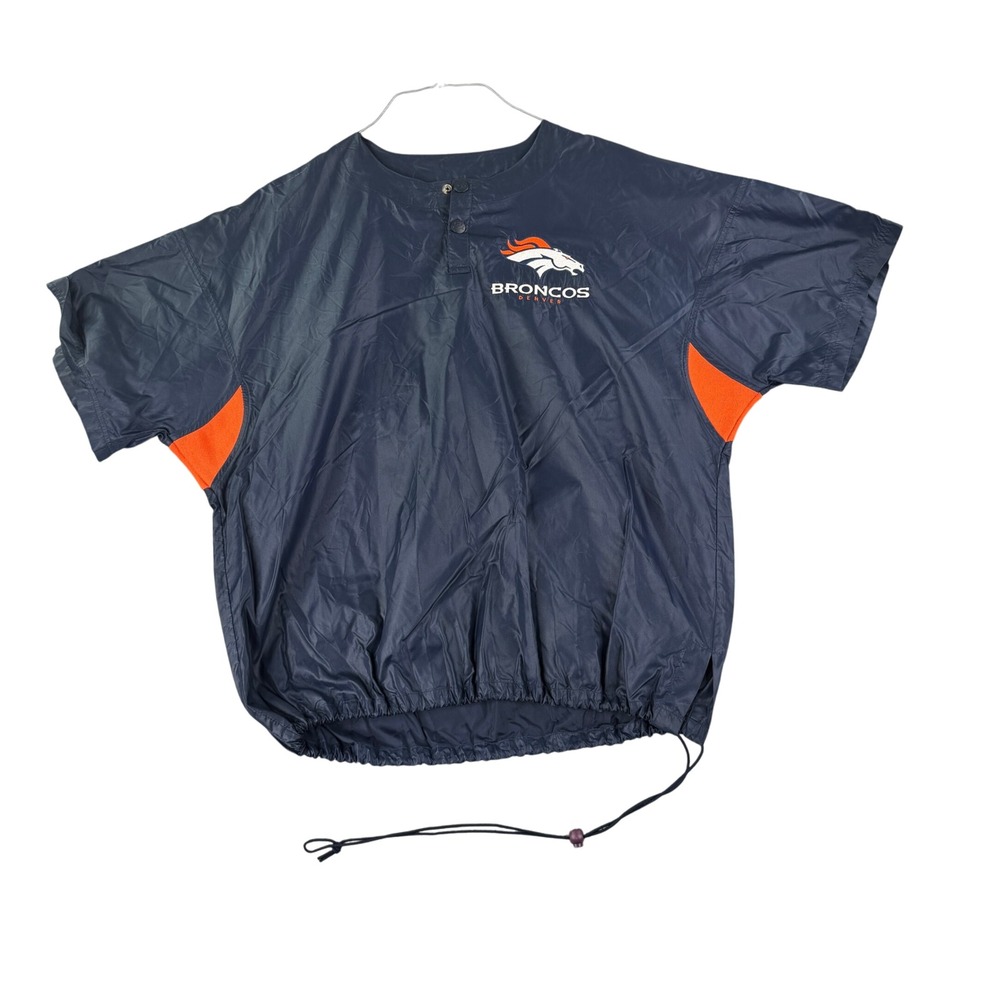 Denver Broncos Windbreaker Mens Large Navy Starter Short Sleeve Pullover NFL